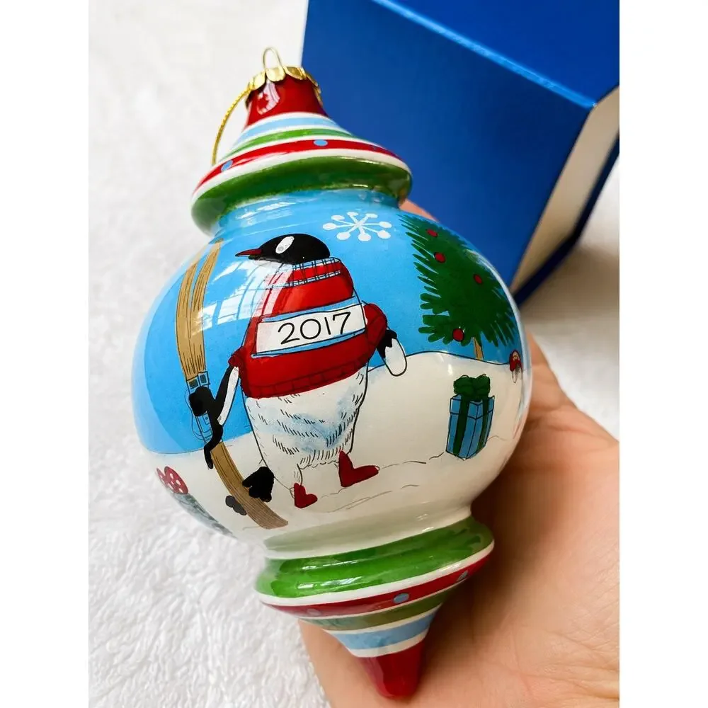 Pier 1 Li Bien glass ornament featuring handpainted penguin design original box